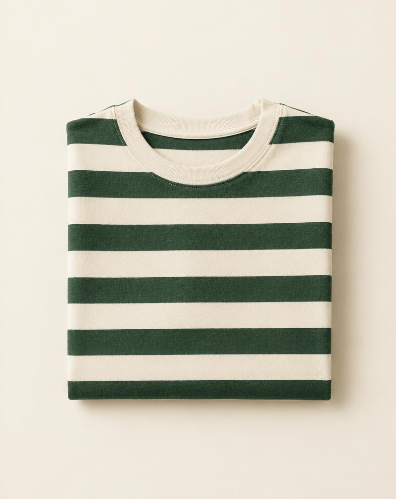 Mini striped tee in Cream / green